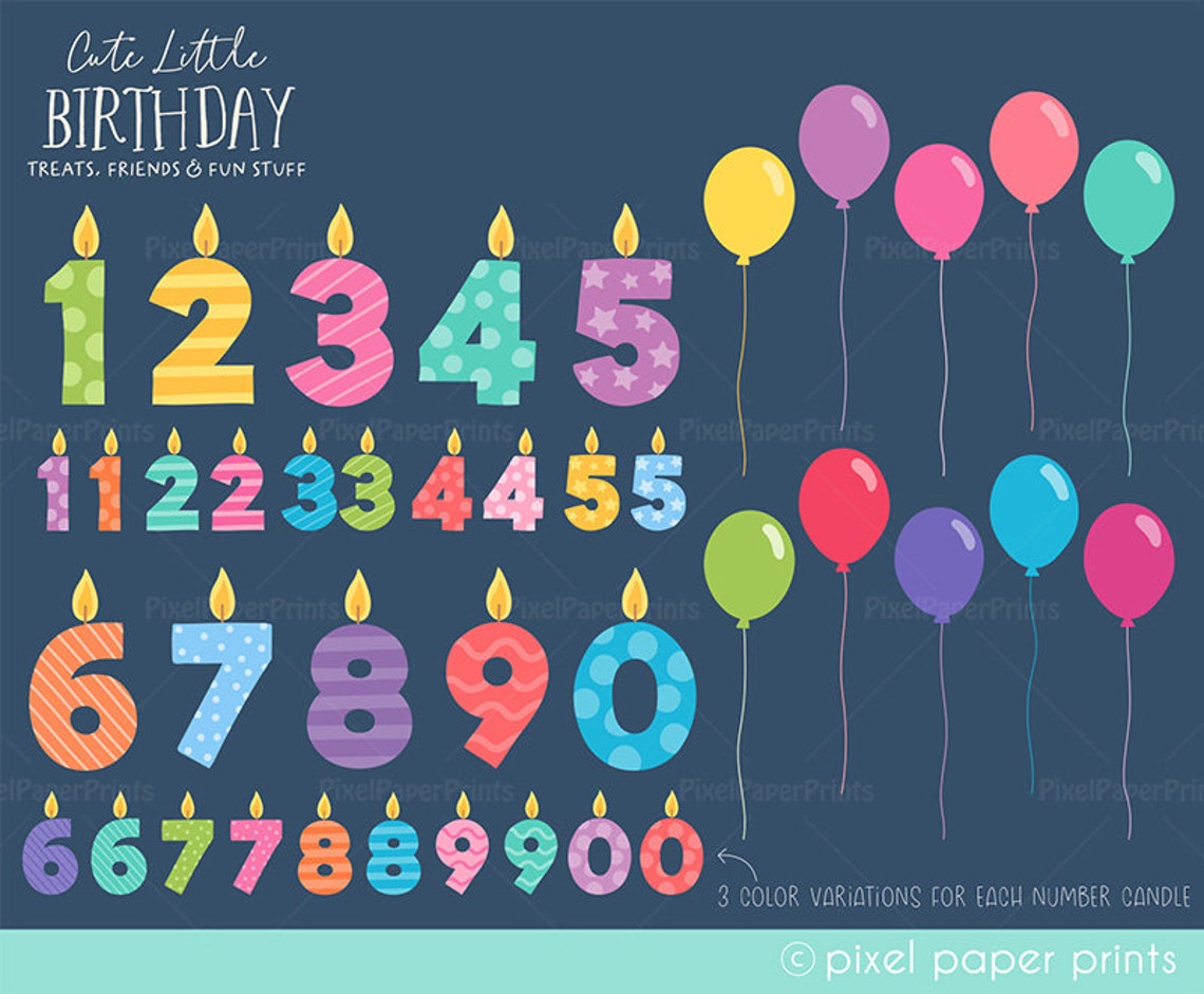 Birthday Clipart PNG Set – Cute Little Cartoon Illustrations, Instant Download