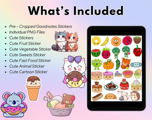 1200+ Cute Digital Sticker Pack – Pre-Cropped PNGs for GoodNotes, iPad & Daily Icons