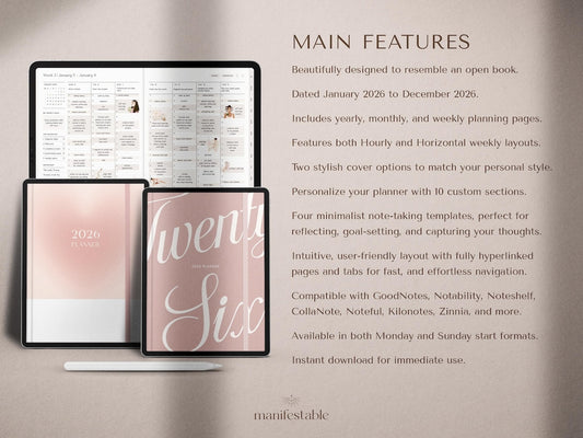 2026 Digital Planner – All‑in‑One Hyperlinked PDF for Daily, Weekly & Monthly Use