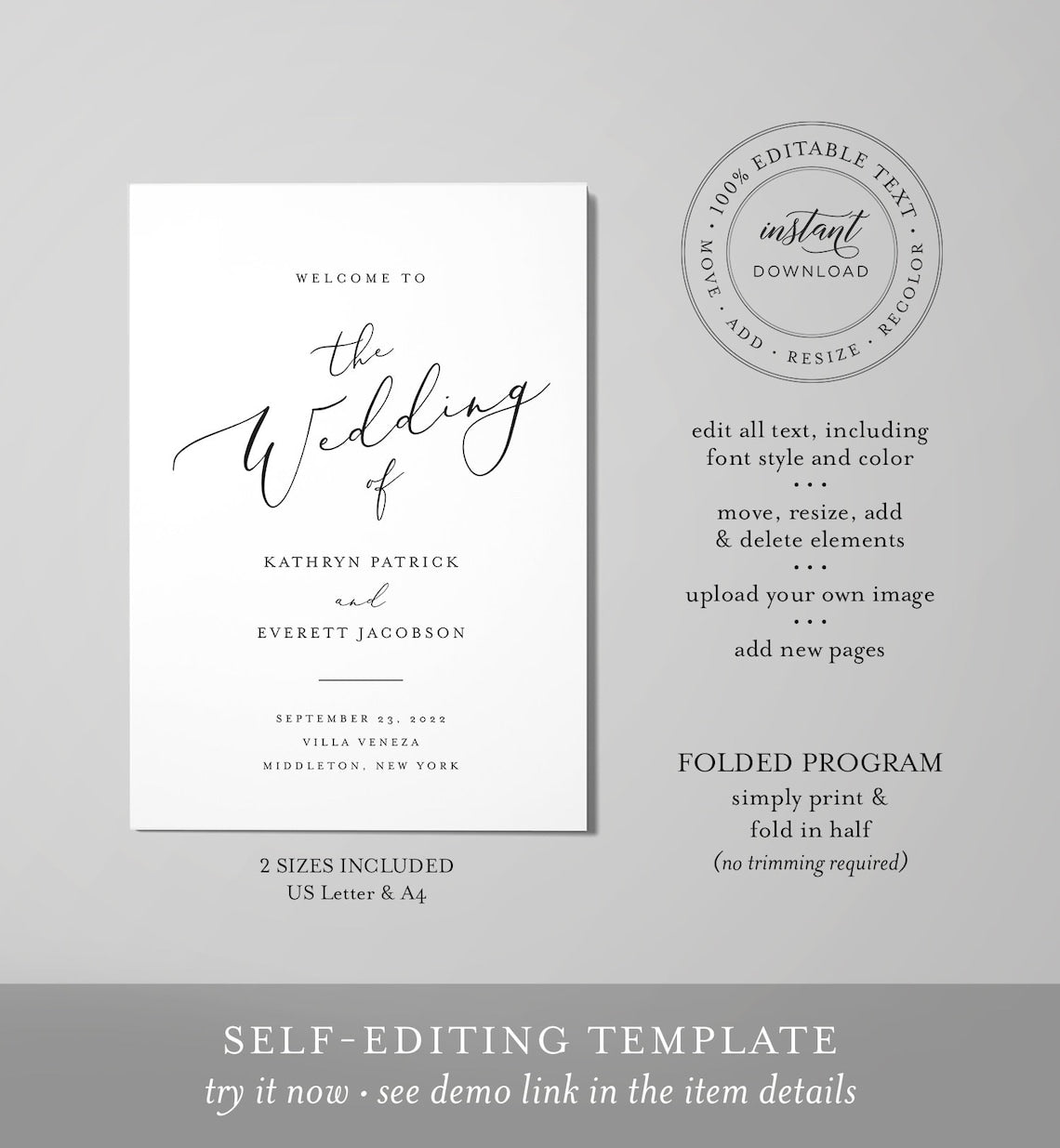 Minimalist Wedding Program | Editable Download