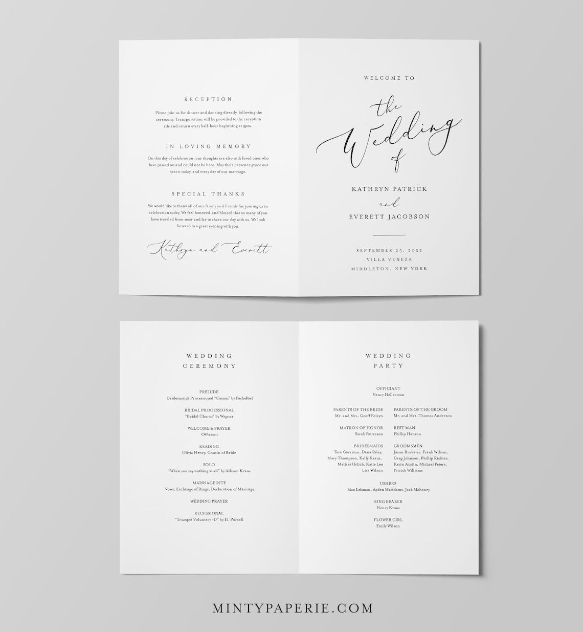 Minimalist Wedding Program | Editable Download