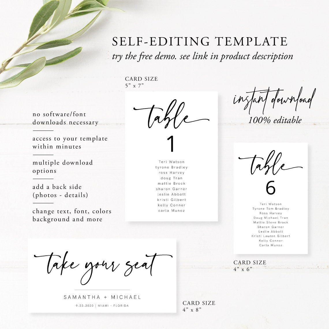 Modern Minimalist Wedding Seating Chart | Editable Template | Instant Download