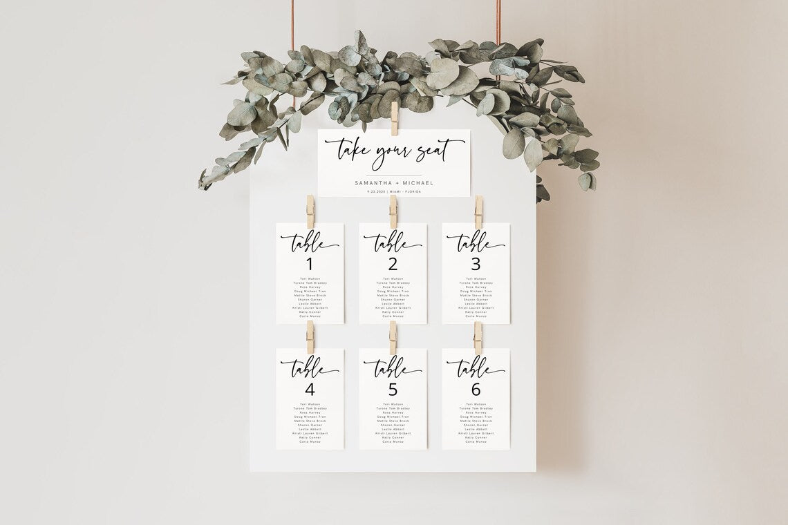 Modern Minimalist Wedding Seating Chart | Editable Template | Instant Download