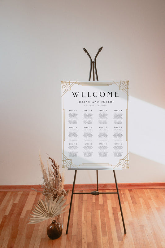 Art Deco Wedding Seating Chart – Gatsby Style, Editable 1920s Template
