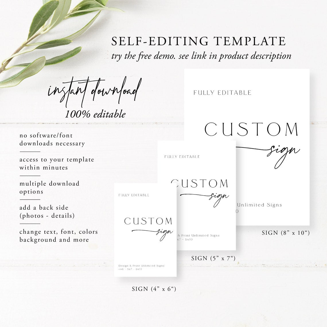 Minimalist Custom Sign Template | Modern Wedding & Shower | Editable 4x6, 5x7, 8x10 | Instant Download