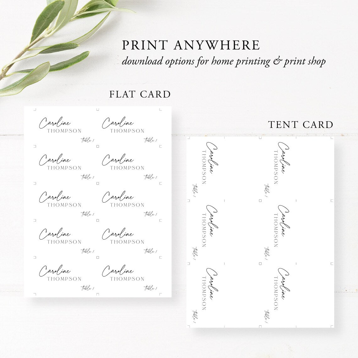 Minimalist Wedding Place Card | Editable Template | Modern Calligraphy