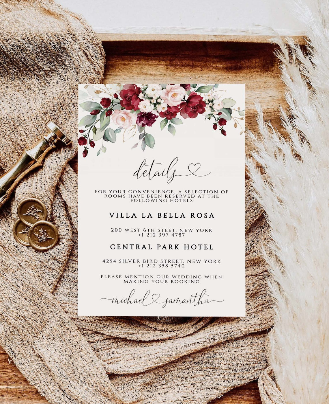 Burgundy Rose Rustic Wedding Invite – Editable Digital Template