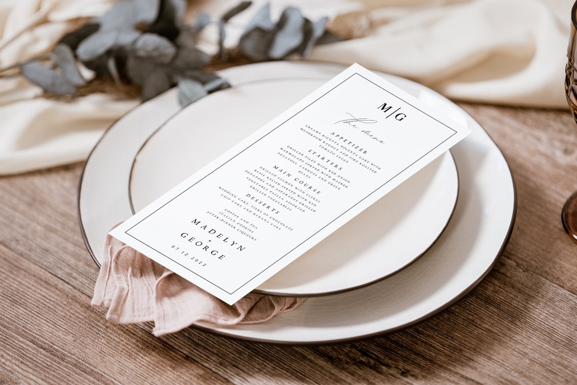Minimalist Wedding Menu | Modern Script | Editable & Printable | DIY Reception