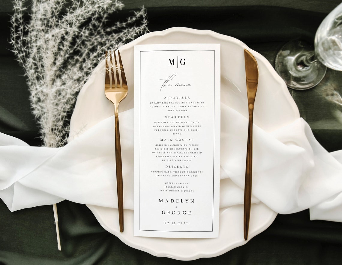 Minimalist Wedding Menu | Modern Script | Editable & Printable | DIY Reception