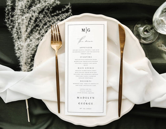 Minimalist Wedding Menu | Modern Script | Editable & Printable | DIY Reception