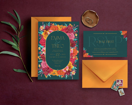 Luxury Gemstone Wedding Invite | Customizable Floral Stationery