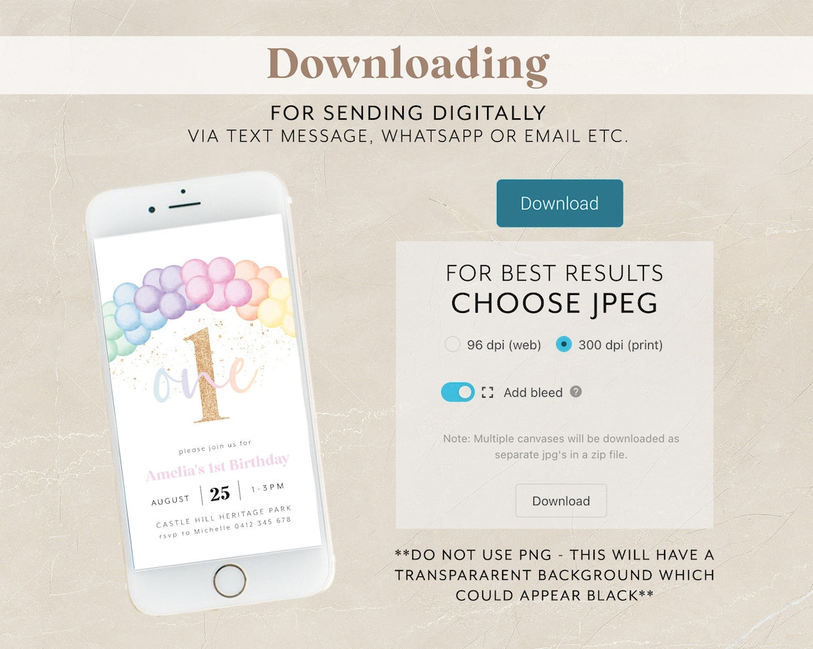 Pastel Rainbow 1st Birthday Invitation – Editable Digital Template