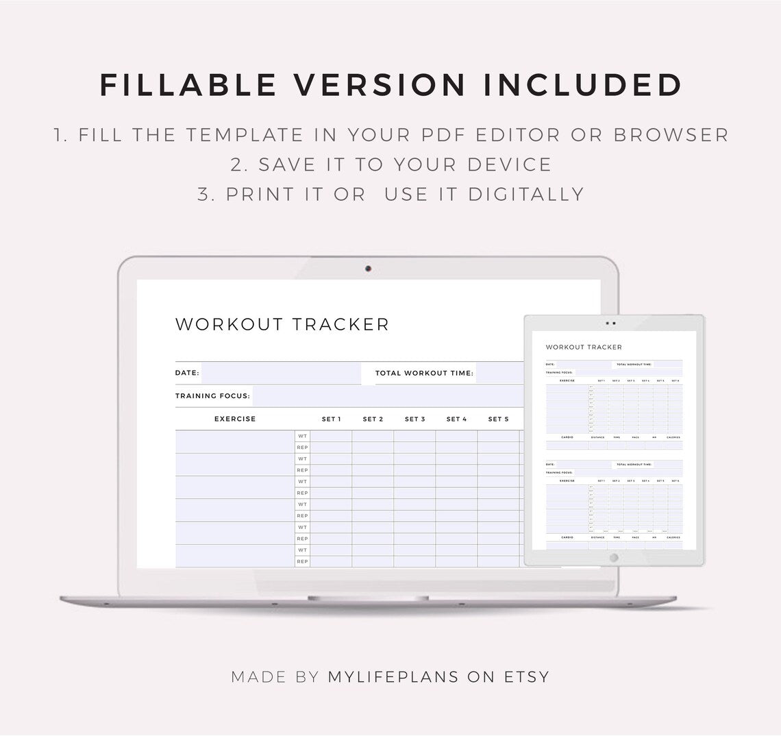Workout Tracker Template – Editable Spreadsheet & Printable Digital Download