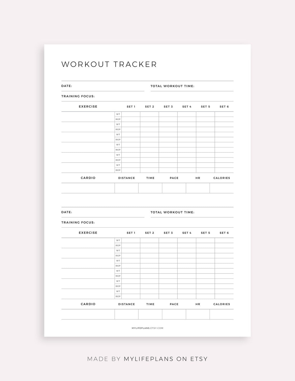 Workout Tracker Template – Editable Spreadsheet & Printable Digital Download