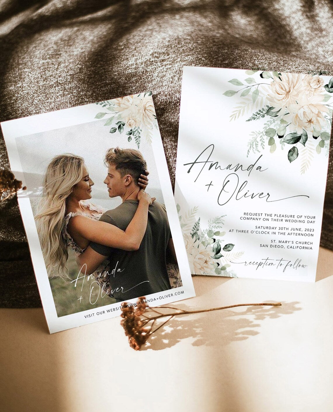 Summer Wildflower Wedding Invitation Template | Whimsical Floral Design with QR Code