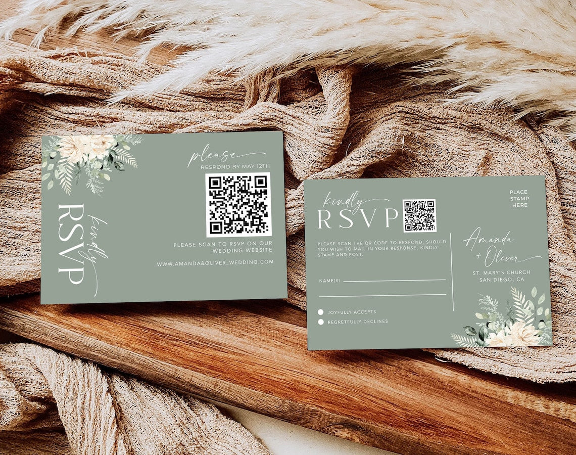 Summer Wildflower Wedding Invitation Template | Whimsical Floral Design with QR Code