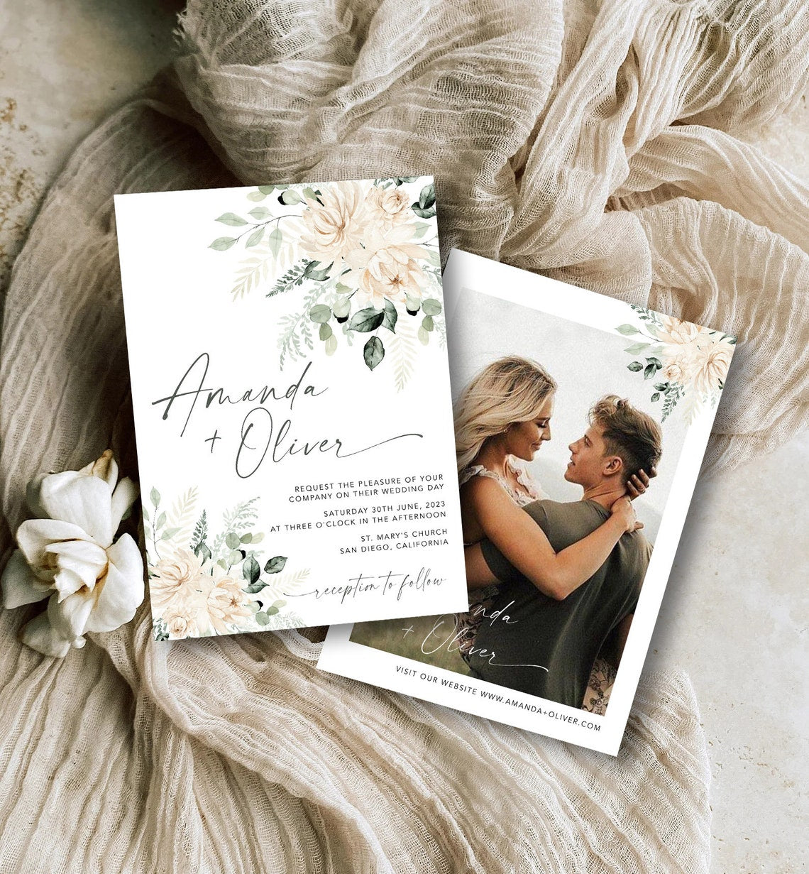 Summer Wildflower Wedding Invitation Template | Whimsical Floral Design with QR Code