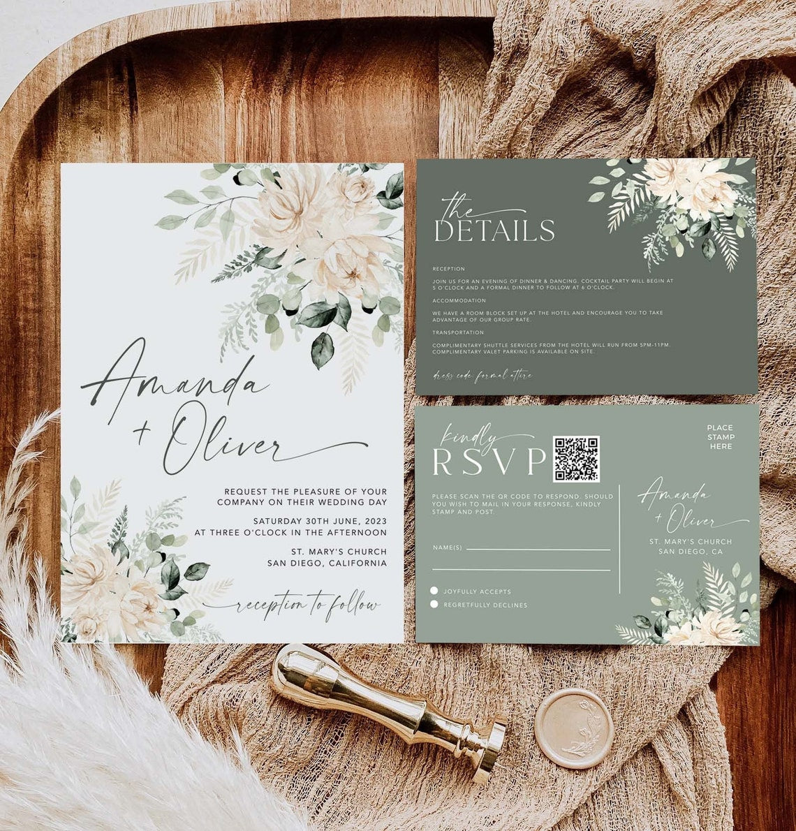 Summer Wildflower Wedding Invitation Template | Whimsical Floral Design with QR Code