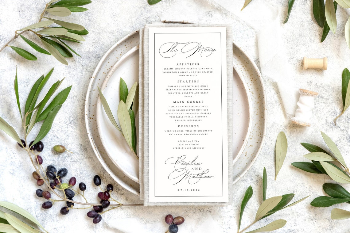Printable Wedding Menu | Elegant & Editable | Instant Download