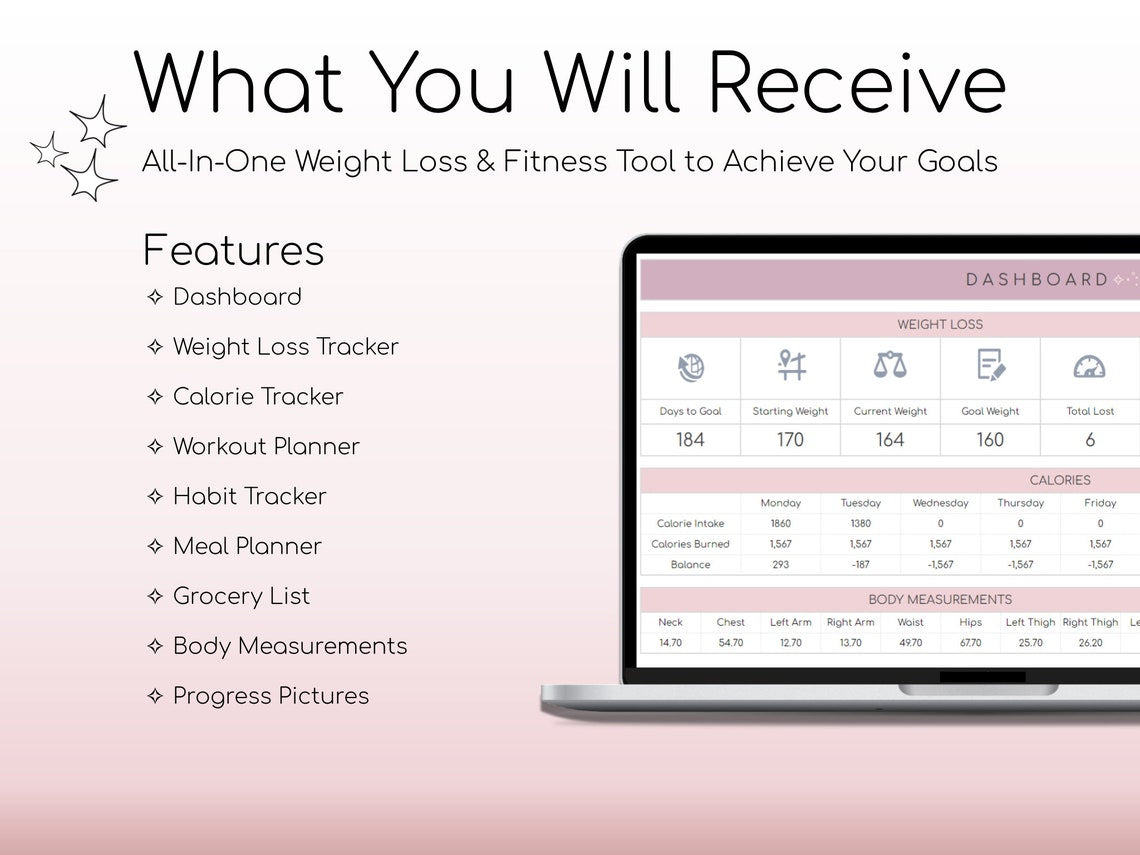 Fitness & Weight-Loss Tracker Spreadsheet – Editable Google Sheets / Excel