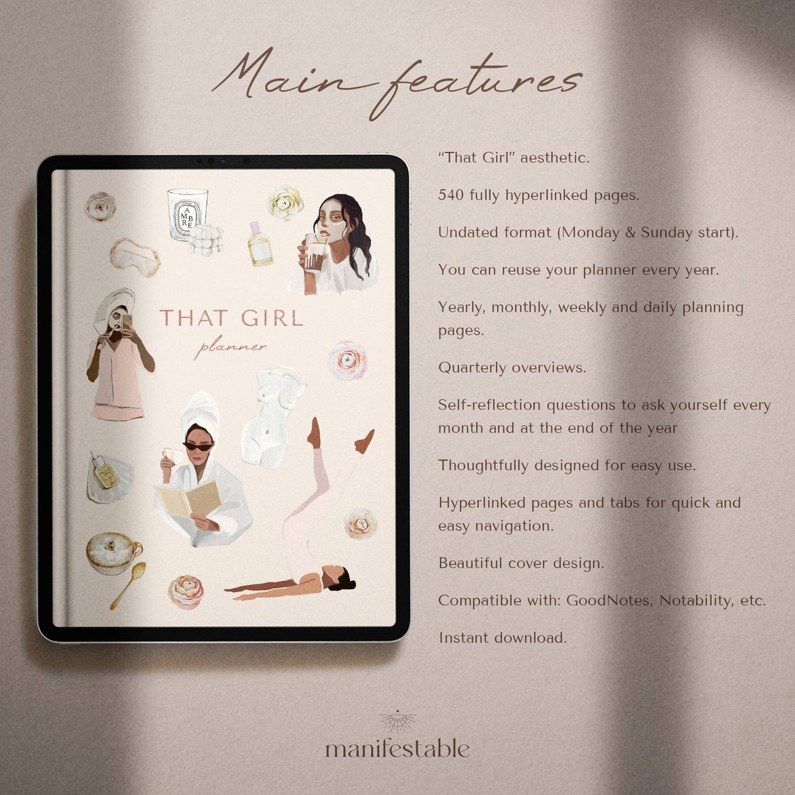 “All-in-One ‘That Girl’ Digital Planner – Undated Edition for Daily, Weekly & Monthly Focus”