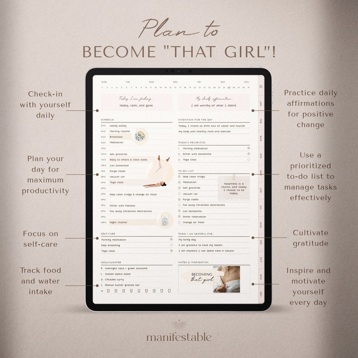 “All-in-One ‘That Girl’ Digital Planner – Undated Edition for Daily, Weekly & Monthly Focus”