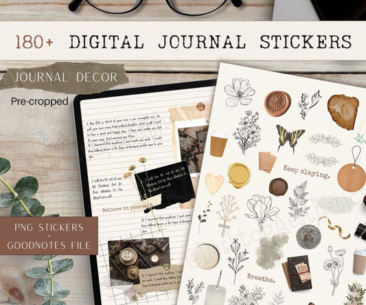 “180 Digital Journal Stickers – Pre‑Cropped PNGs for GoodNotes, Notability & iPad Journals”