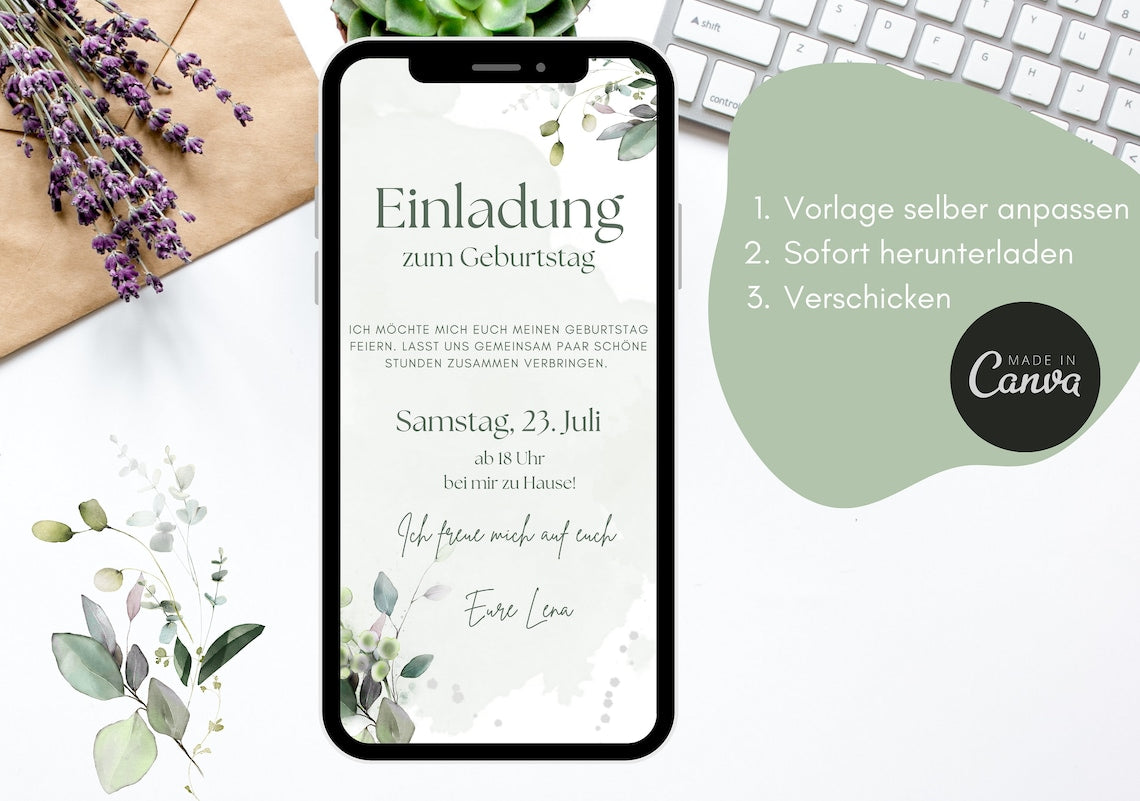 Digital Invitation Template – “Lovely Bloom” Floral Birthday Invite (Edit & Print)