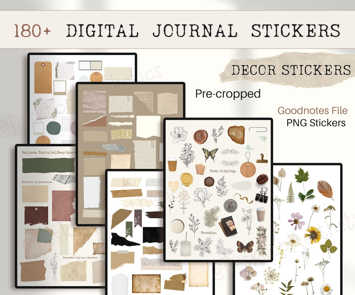 “180 Digital Journal Stickers – Pre‑Cropped PNGs for GoodNotes, Notability & iPad Journals”