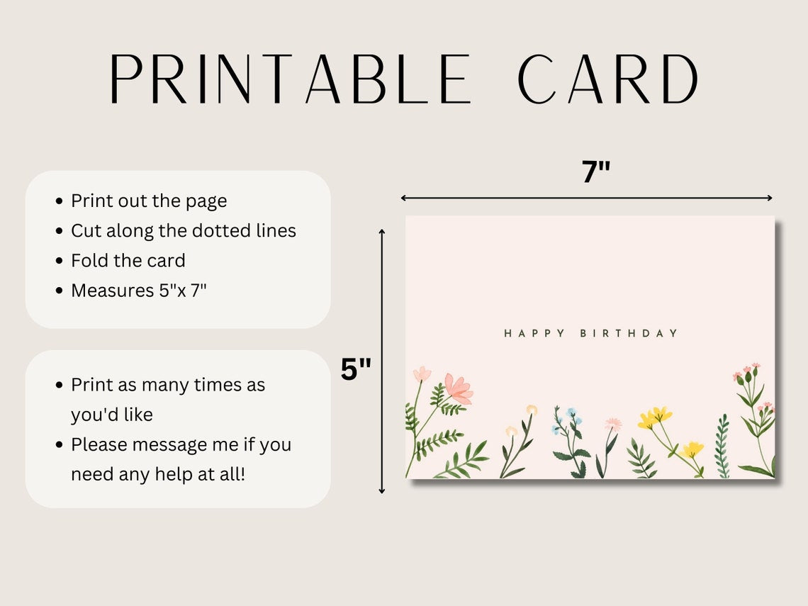 Elegant Printable Floral Birthday Card – Instant Digital Download