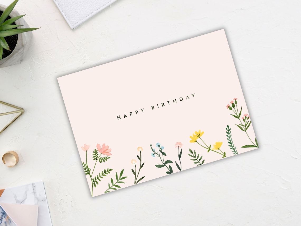 Elegant Printable Floral Birthday Card – Instant Digital Download