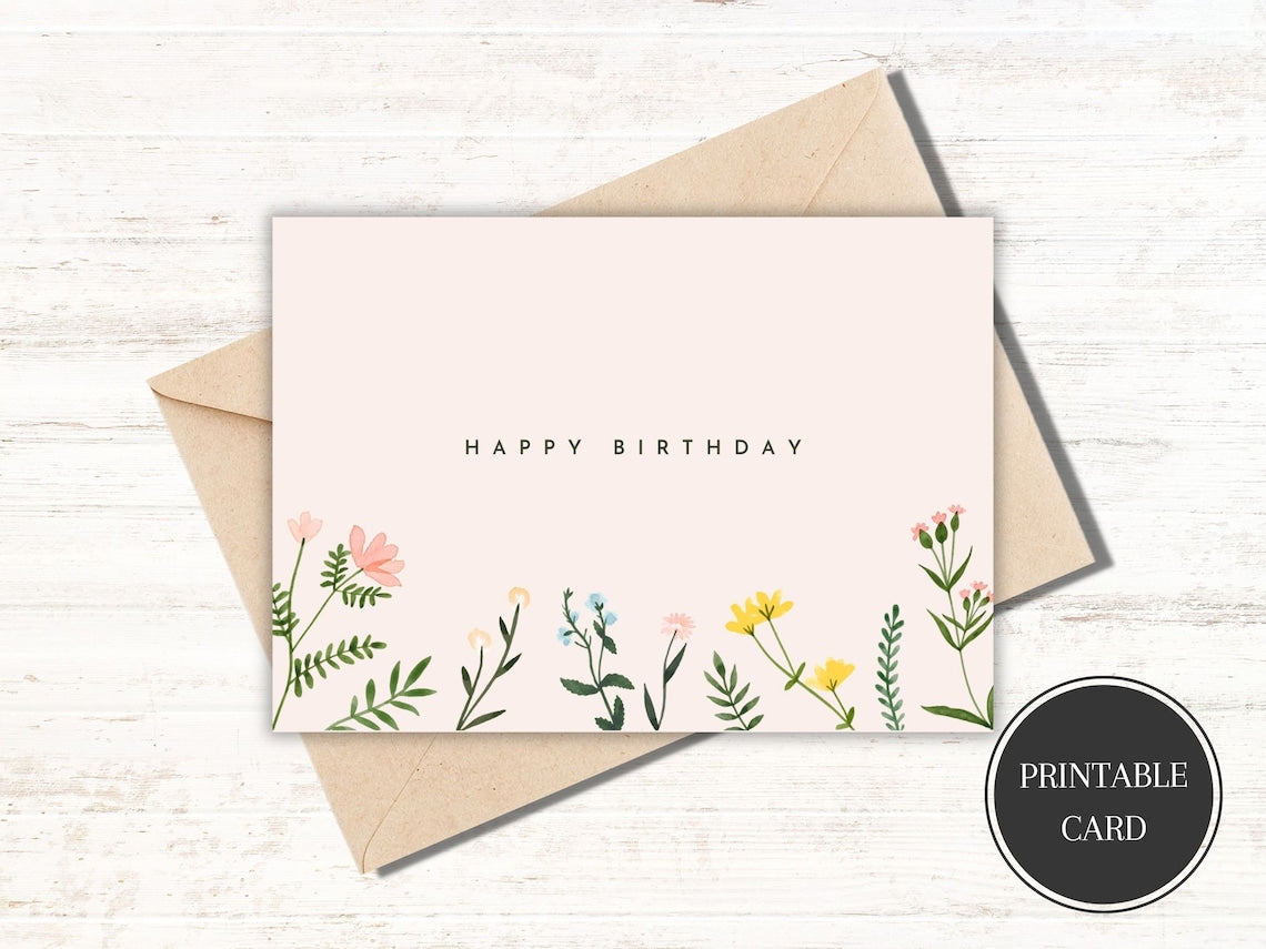 Elegant Printable Floral Birthday Card – Instant Digital Download