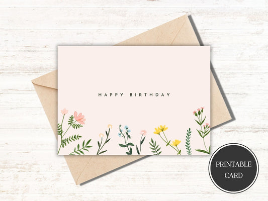 Elegant Printable Floral Birthday Card – Instant Digital Download