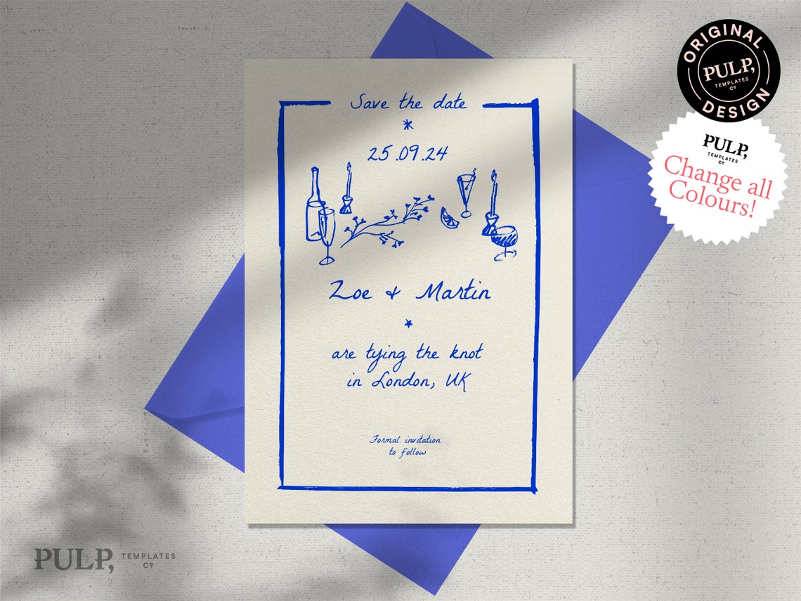 Save the Date | Whimsical Blue Scribble Invitation
