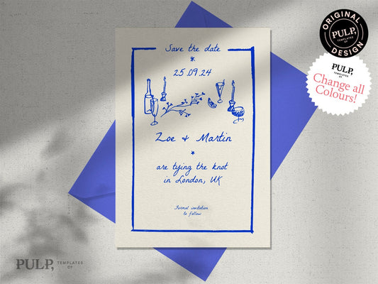 Save the Date | Whimsical Blue Scribble Invitation
