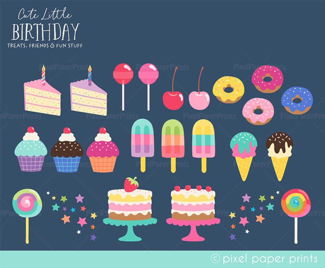 Birthday Clipart PNG Set – Cute Little Cartoon Illustrations, Instant Download