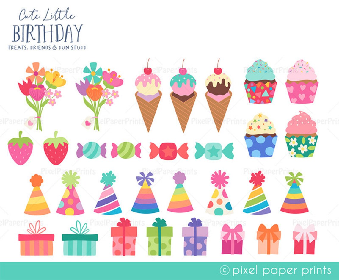 Birthday Clipart PNG Set – Cute Little Cartoon Illustrations, Instant Download