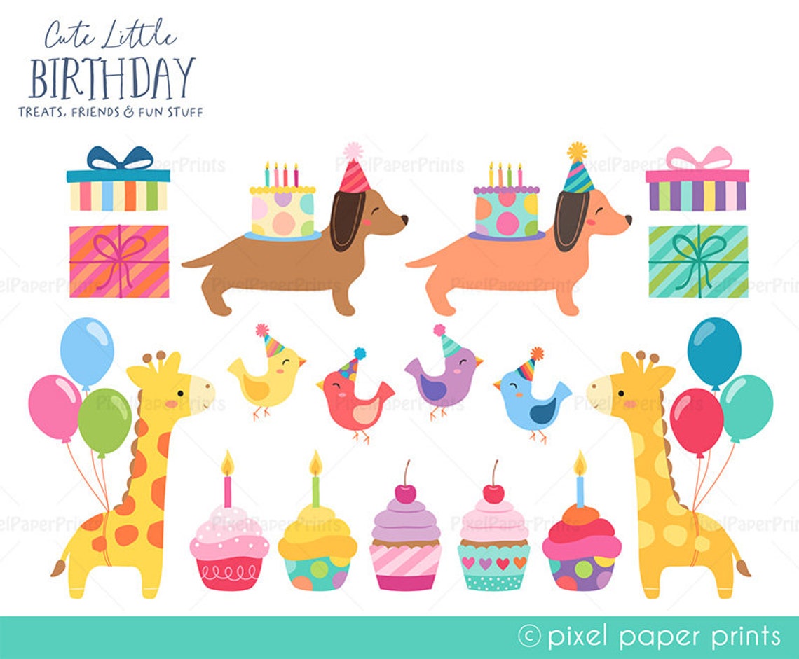 Birthday Clipart PNG Set – Cute Little Cartoon Illustrations, Instant Download