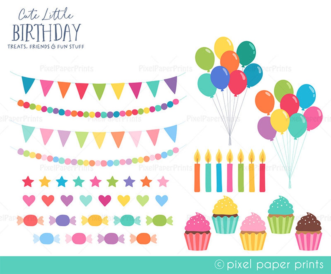 Birthday Clipart PNG Set – Cute Little Cartoon Illustrations, Instant Download