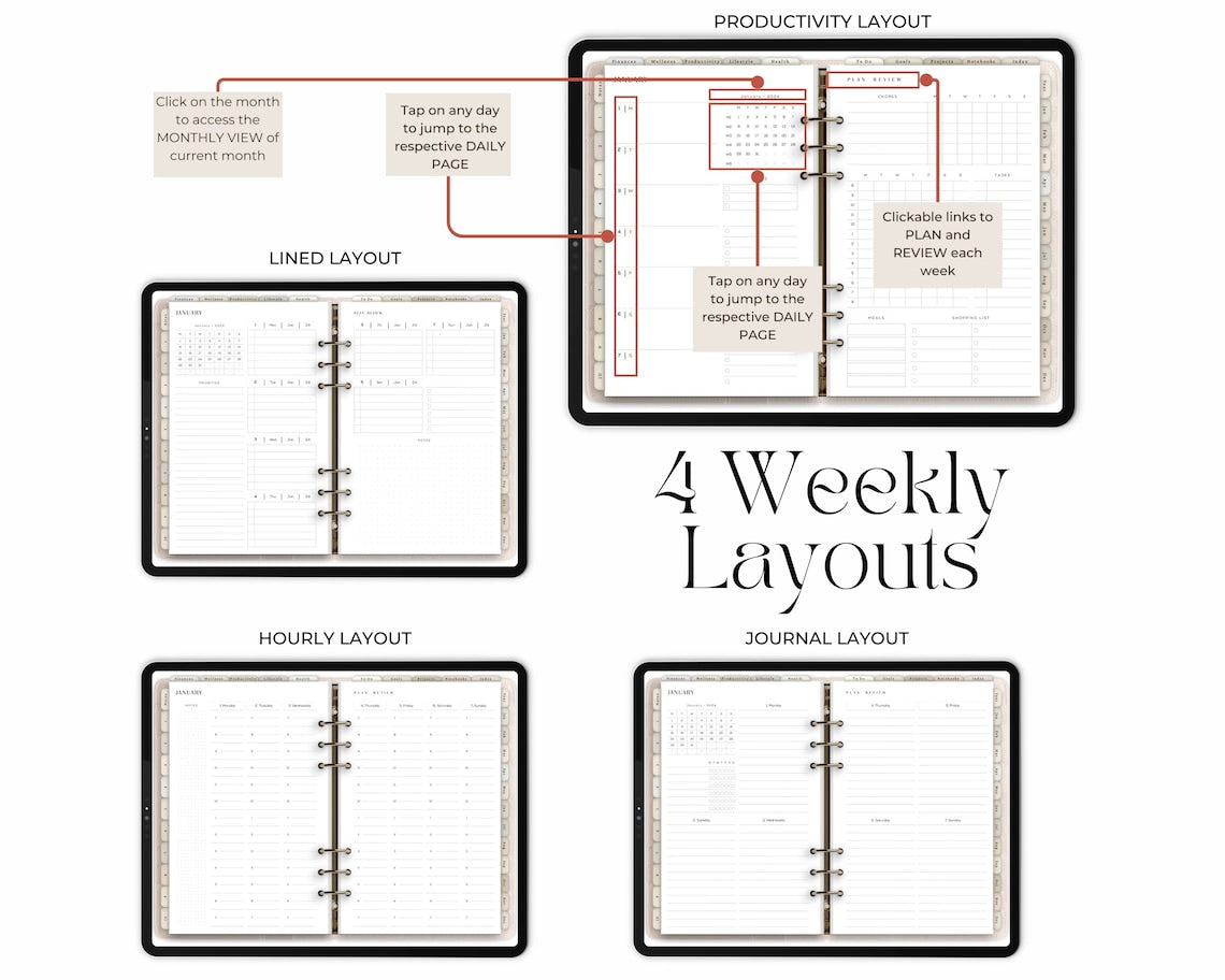 All-in-One Dated Digital Planner 2025-2027 – Daily, Weekly & Monthly Layouts