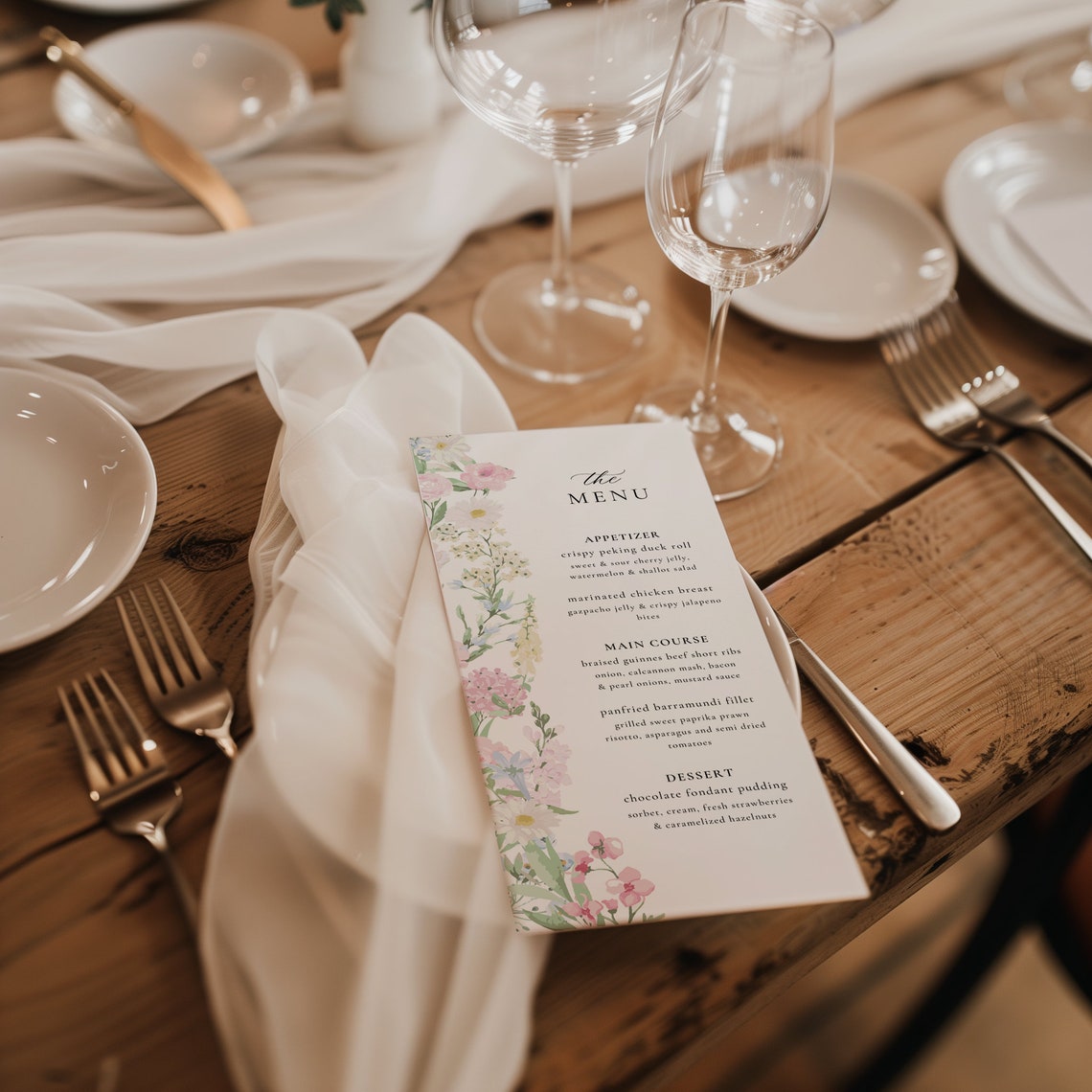 Pastel Wildflower Wedding Menu | Boho Garden | Editable Canva Template