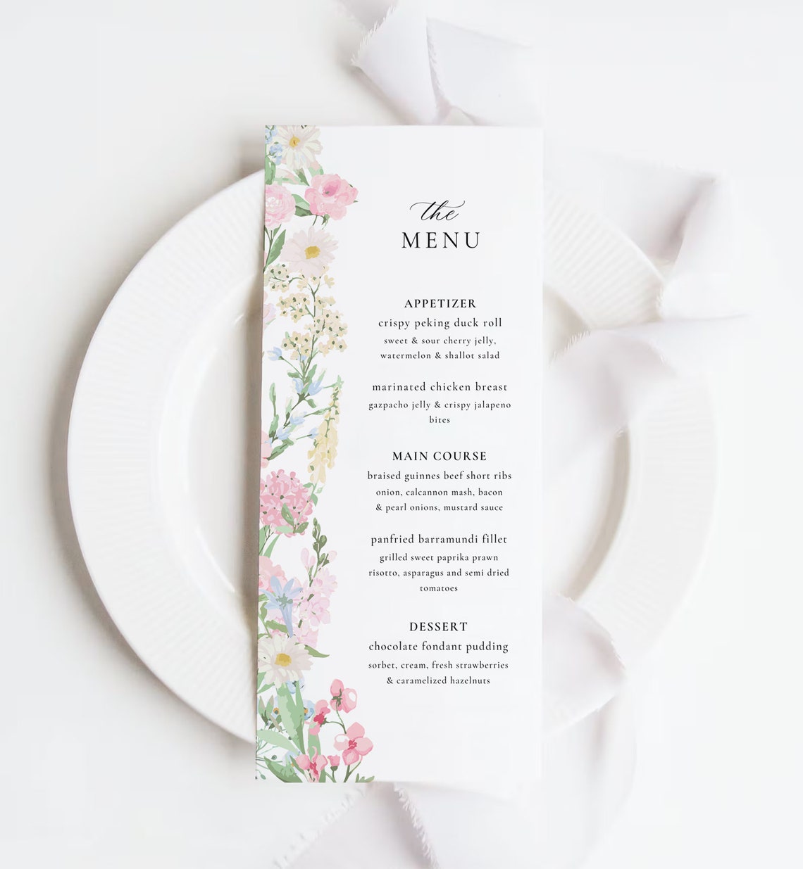 Pastel Wildflower Wedding Menu | Boho Garden | Editable Canva Template