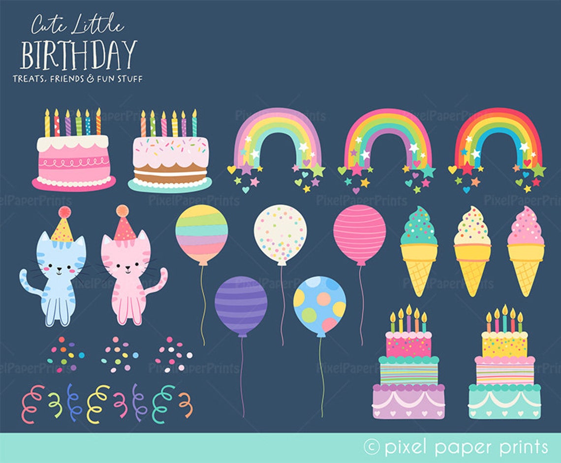 Birthday Clipart PNG Set – Cute Little Cartoon Illustrations, Instant Download