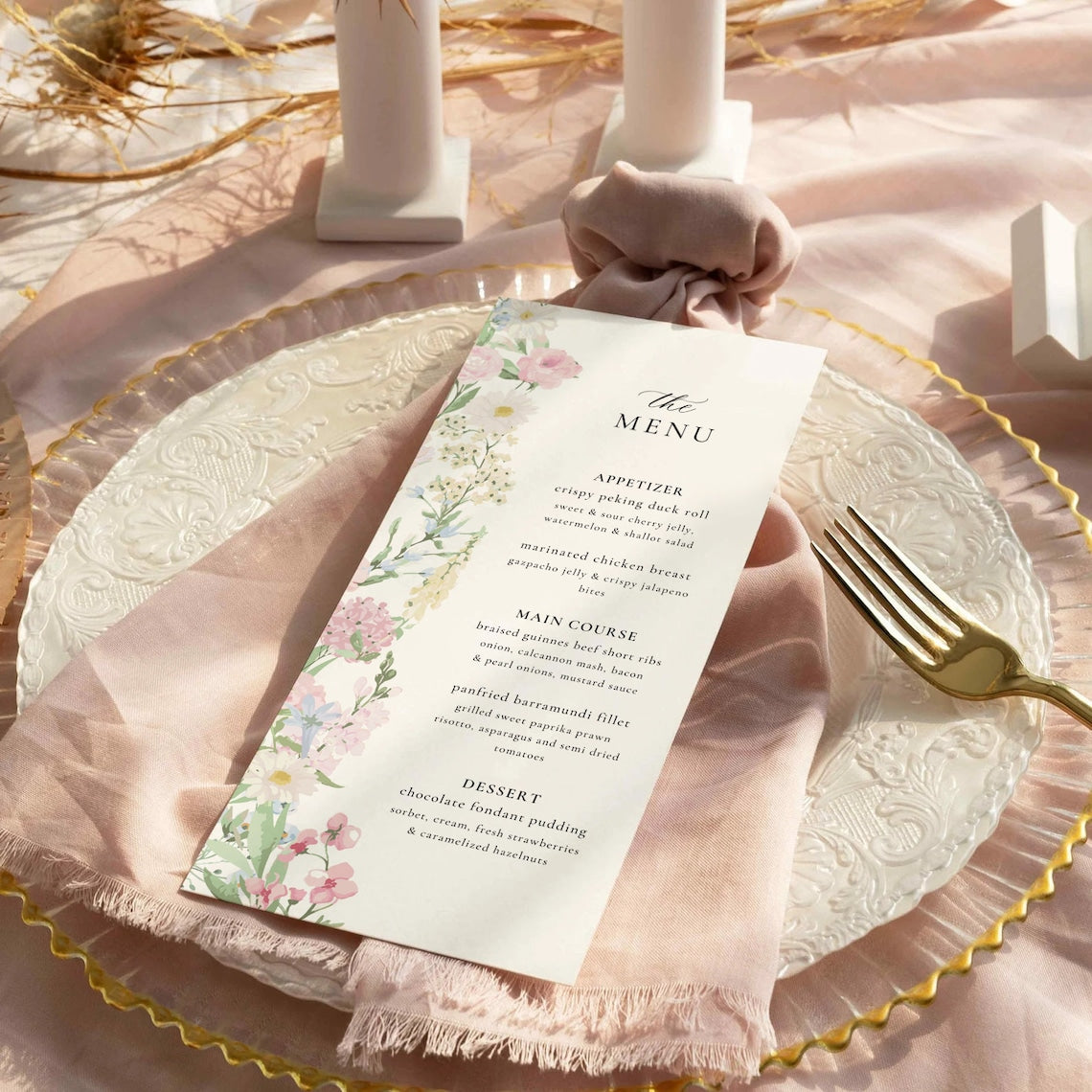 Pastel Wildflower Wedding Menu | Boho Garden | Editable Canva Template