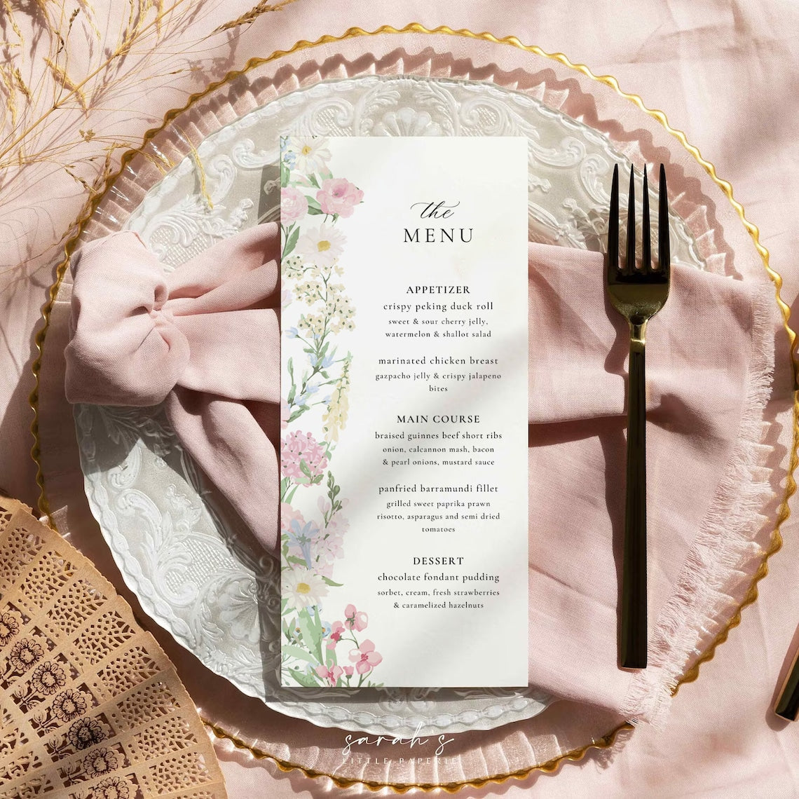 Pastel Wildflower Wedding Menu | Boho Garden | Editable Canva Template