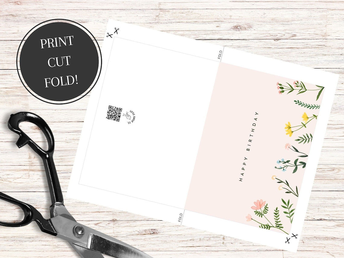 Elegant Printable Floral Birthday Card – Instant Digital Download