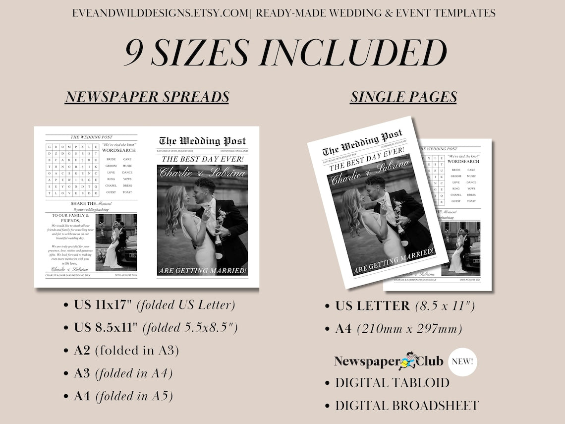 Folded Printable Wedding Newspaper – Custom DIY Keepsake