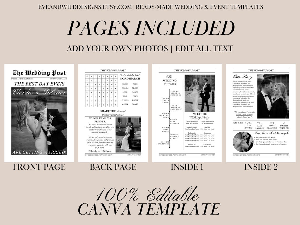 Folded Printable Wedding Newspaper – Custom DIY Keepsake