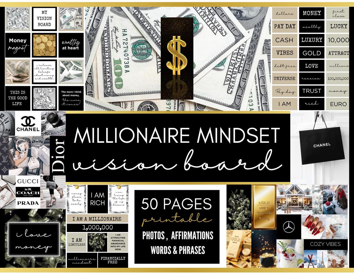 Millionaire Mindset Vision Board Kit – Goal Visualization & Success Affirmations (Digital Download)