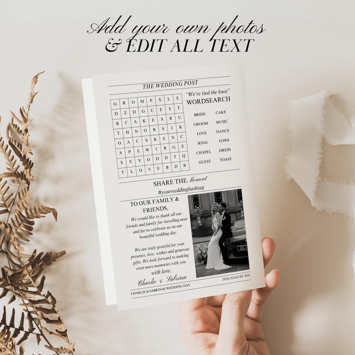 Folded Printable Wedding Newspaper – Custom DIY Keepsake